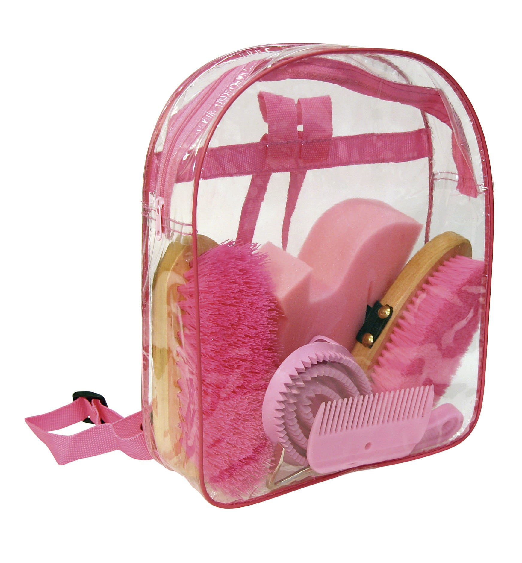 Zestaw akcesoriów do czyszczenia konia w plecaku, różowy, Covalliero - Cavalo